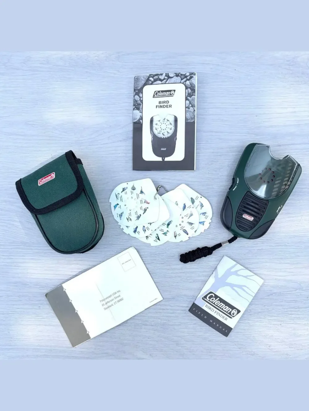 Coleman Bird Finder W/5 Bird Call Cards Tested & Working w/ Belt Loop